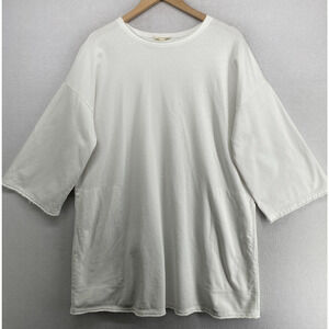 EILEEN FISHER Dress M Organic Cotton Terry Shift Tunic 3/4 Sleeve White